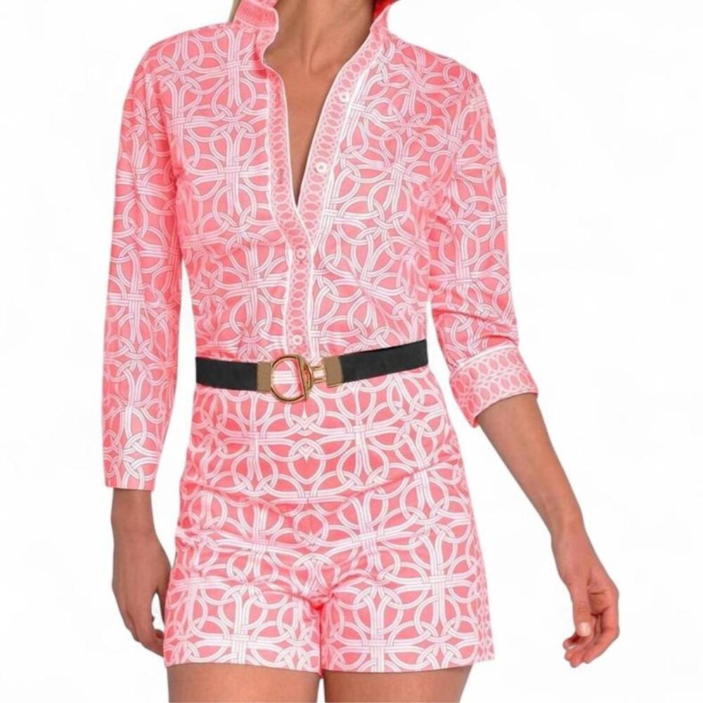 Gretchen Scott Boyfriend Shirt M Pink Ring Toss Geometric Button Up